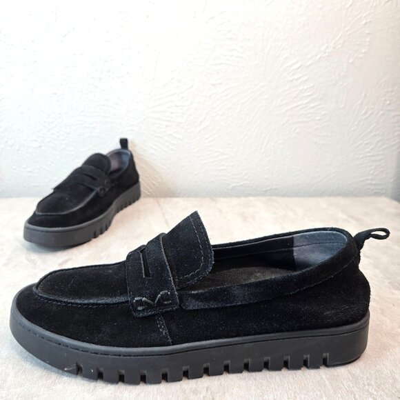Vionic Penny Loafers Suede Black Preppy Slip On Comfort Arch Support Shoe Size 9 - Picture 1 of 11